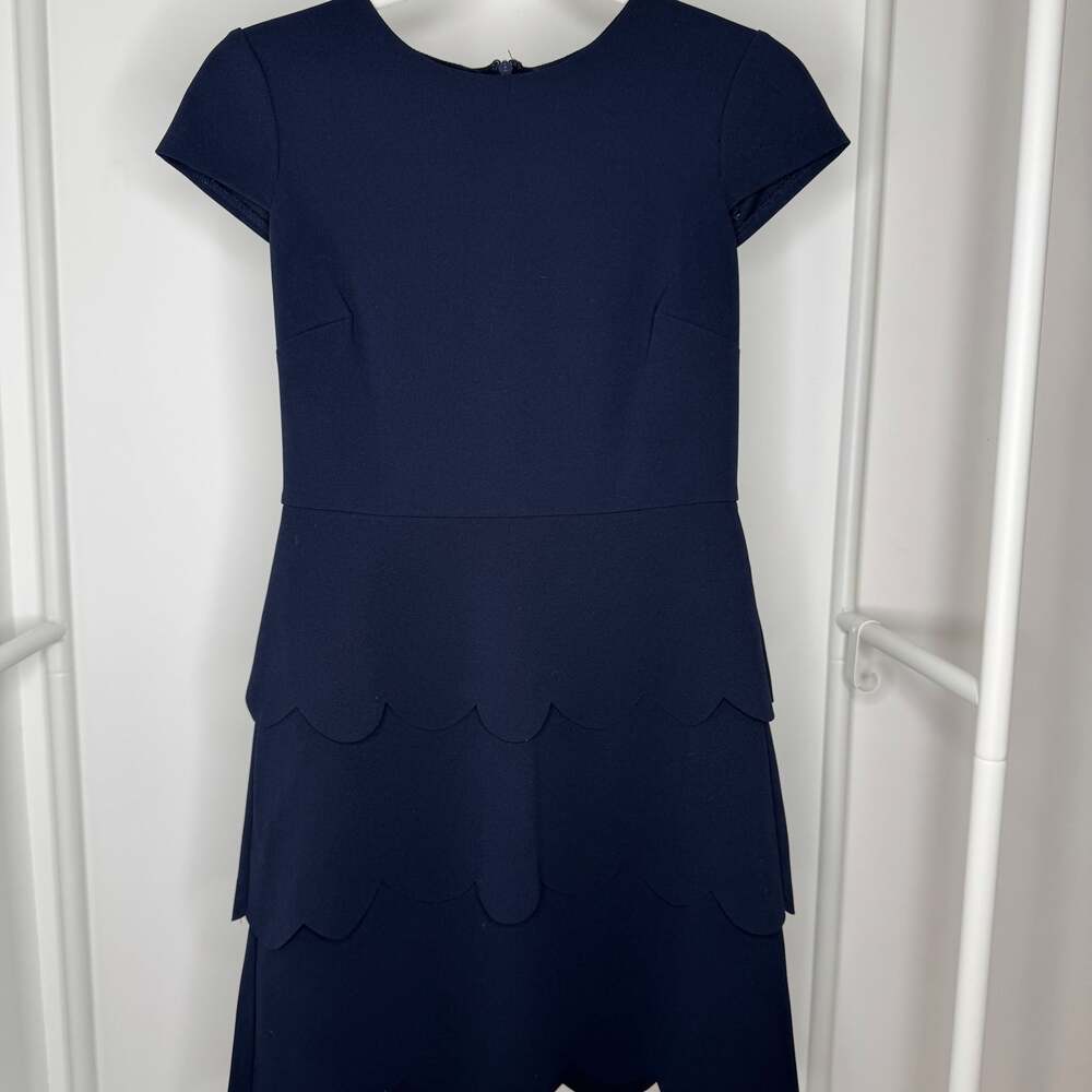 Vince Camuto Navy Blue Scalloped Hem Short Sleeve Cocktail Dress